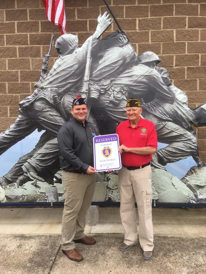 Commander Walker (16-18) Presented a Purple Heart Parking sign to Wayne Simpson Commander Post 7175. 